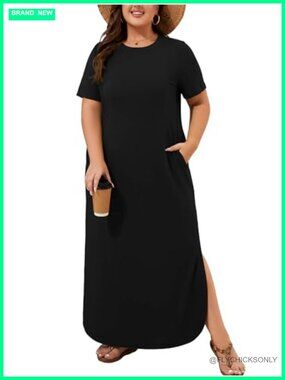 Plus Size Maxi Dresses for Women Summer Casual Long T Shirt Dress Crew Neck